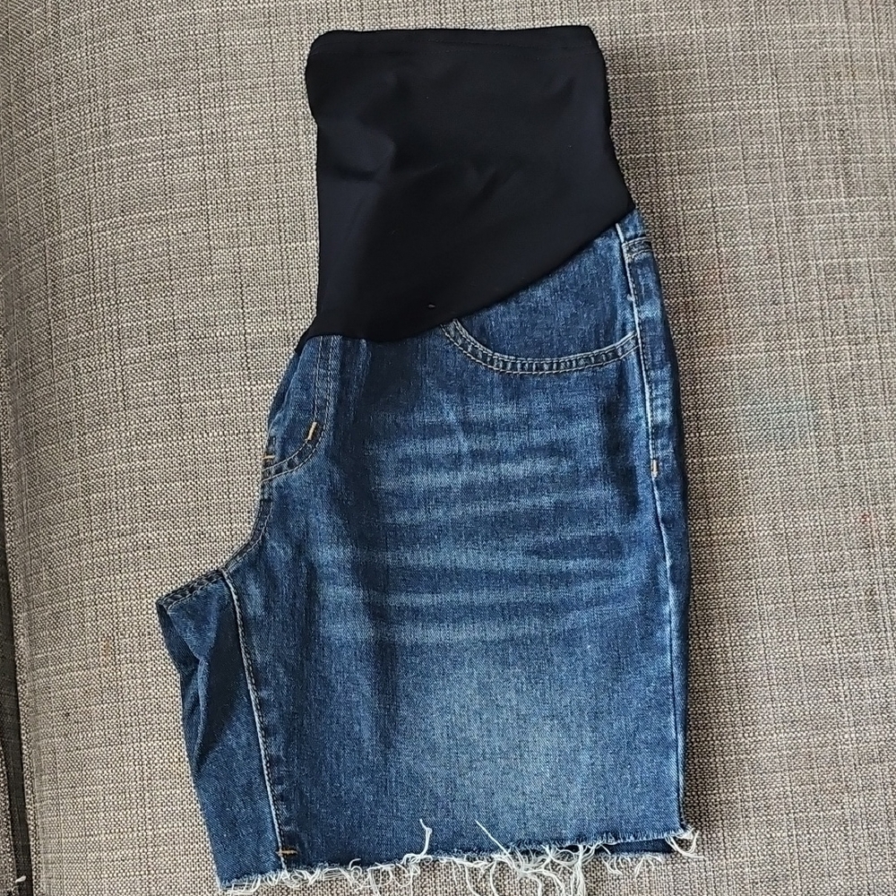 High-Waisted Denim Maternity Shorts